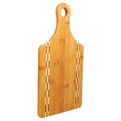 13 1/2" x 7" Paddle Shaped Bamboo Cutting Board with Butcher Block Inlay
