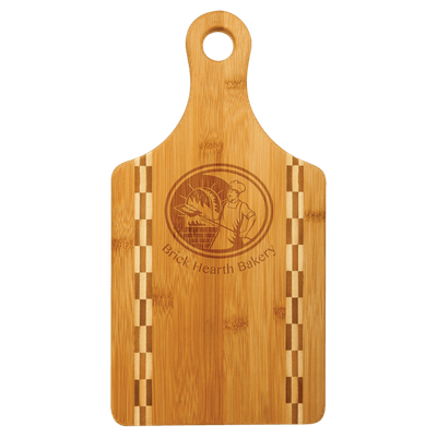 13 1/2" x 7" Paddle Shaped Bamboo Cutting Board with Butcher Block Inlay