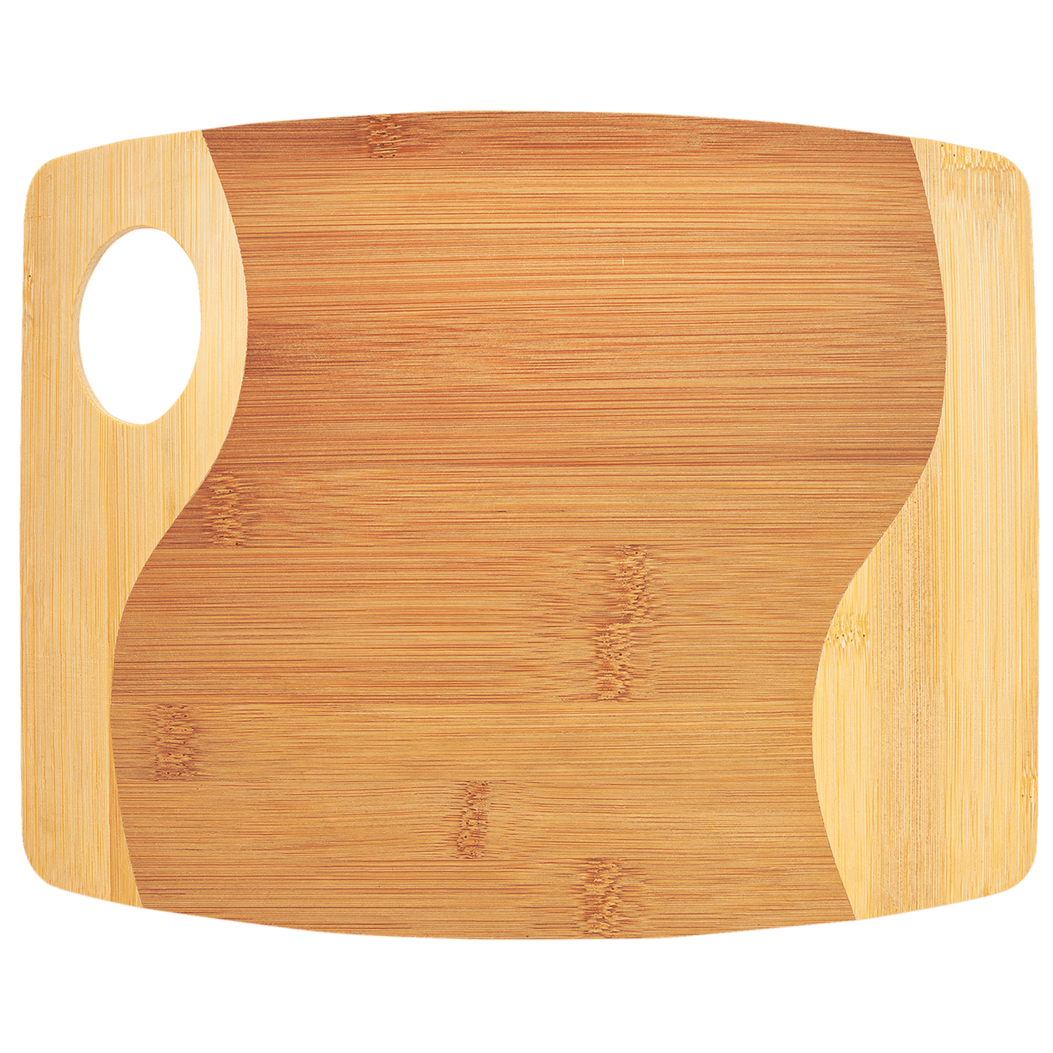 13 3/4" x 11" x 5/16" Bamboo Two Tone Cutting Board with Handle