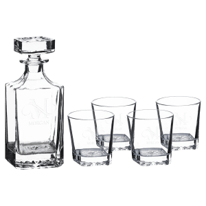 Polar Camel 750 mL Square Glass Decanter Set with Four 11 oz. Rocks Glasses
