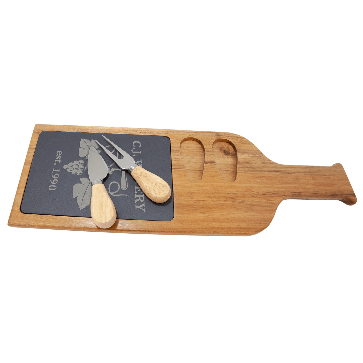 17 1/2" x 6" Acacia Wood/Slate Serving Board with Two Tools