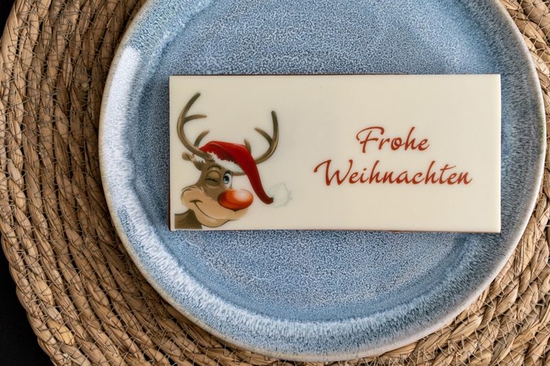 Schokoladentafel Weihnachten – Zartbitter mit Rentier – Chocolaterie Die Ise Hamburg