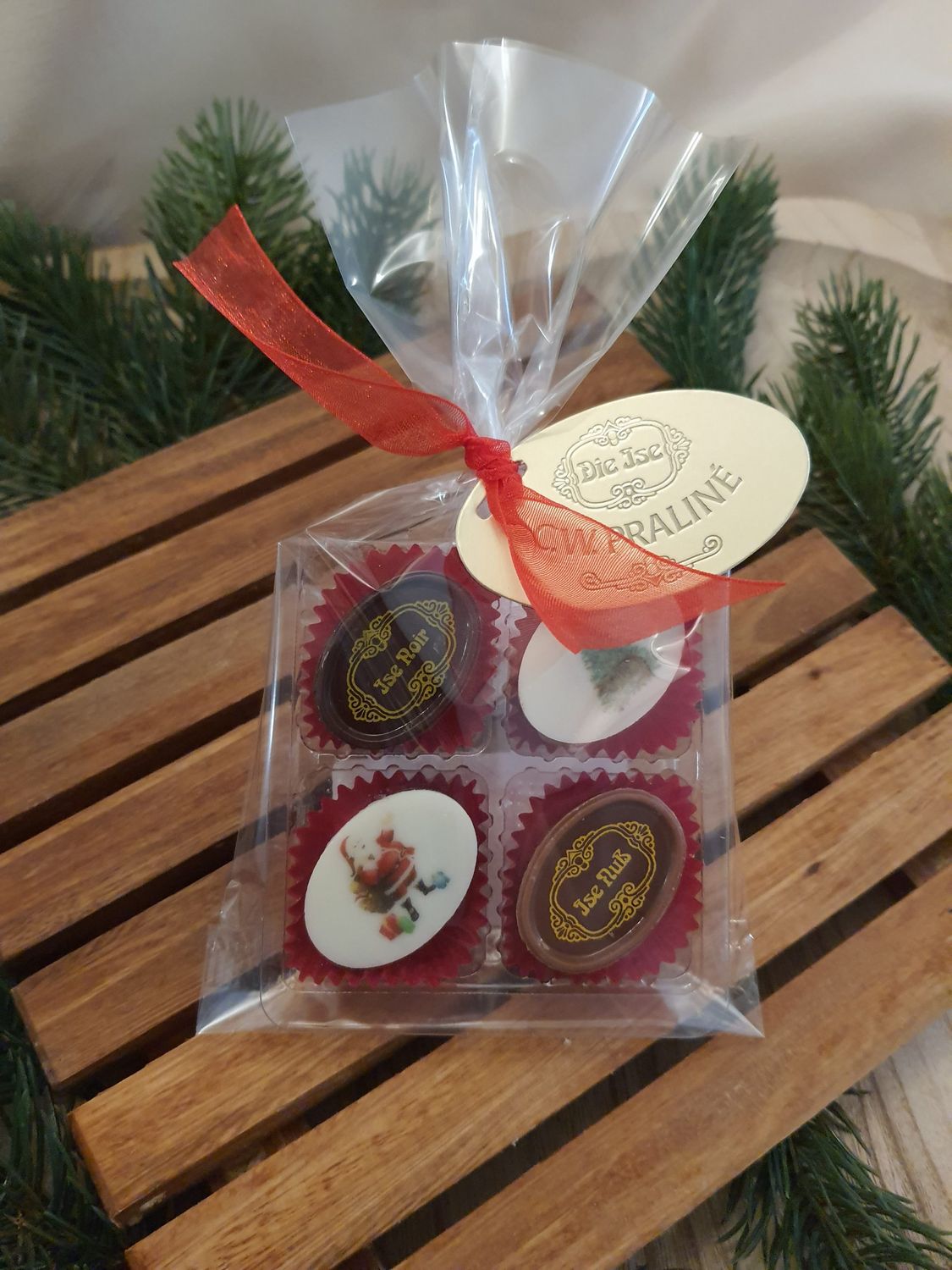 Pralinen Weihnachten – 4er-Set, mit oder ohne Alkohol – Chocolaterie Die Ise Hamburg