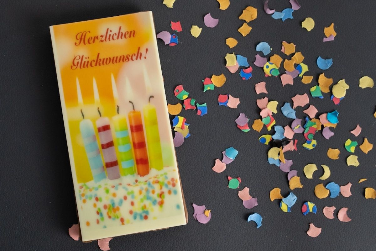 Glückwunsch-Schokoladentafel Vollmilch – Chocolaterie Die Ise Hamburg