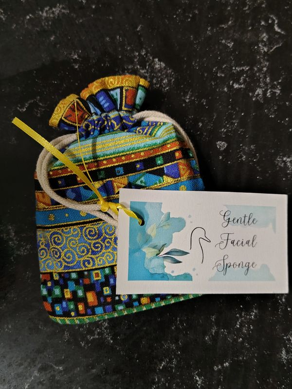 Gentle Facial Sponges w Flaxseed in Handmade Art Bag