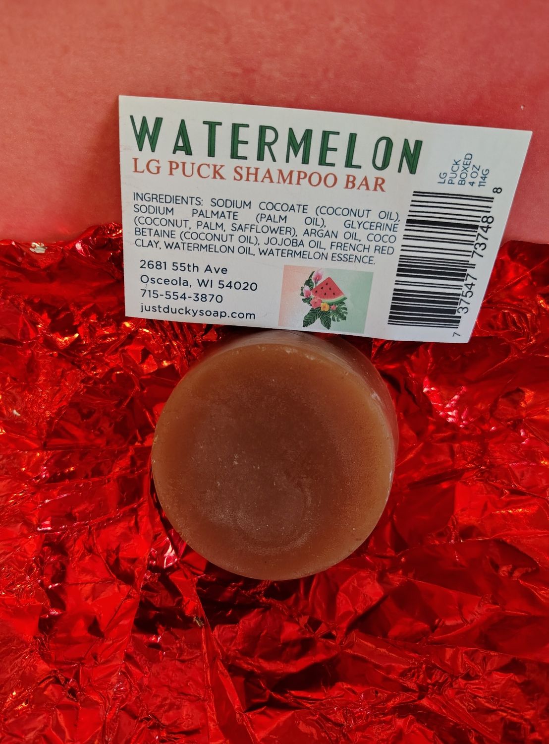Watermelon Shampoo Bar Large Puck w Box