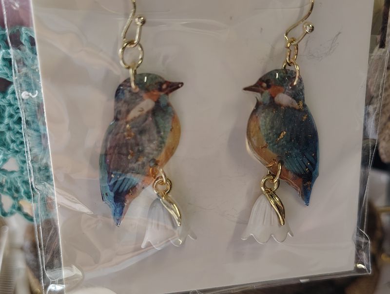 Bluebirds &amp; Coral Bells Earrings