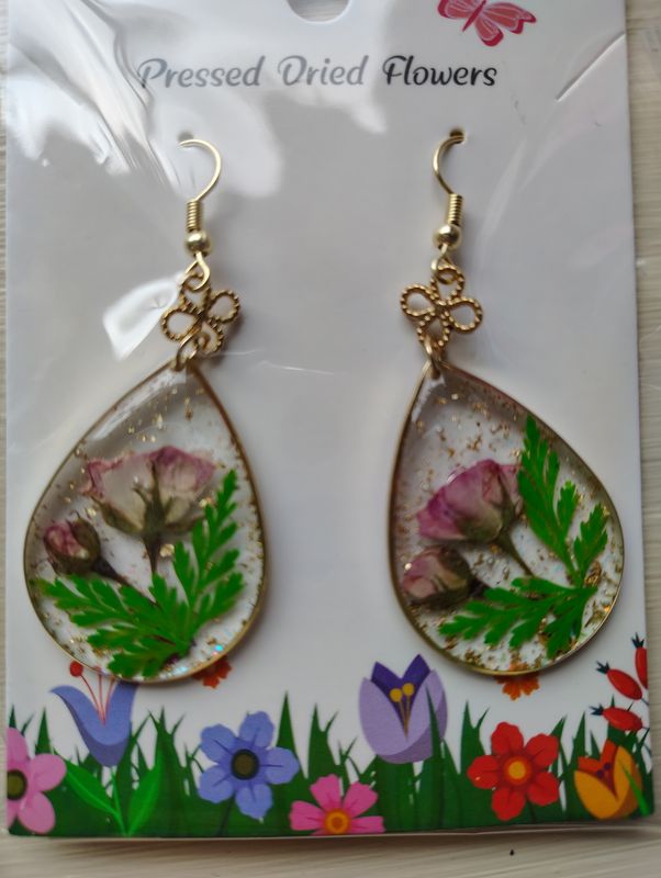 Pressed Flower Pastels &amp; Roses Earrings