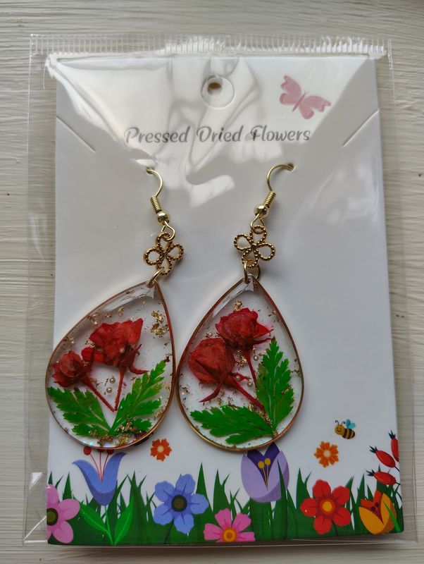 Pressed Flower Red Roses for Today Earrings
