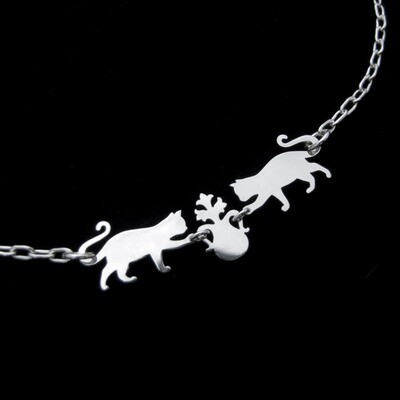 Cats Vs Plant - Silver Chain Choker Necklace