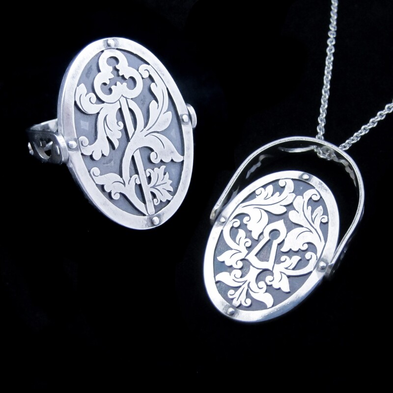 Lock &amp; Key - Silver Flip Ring / Pendant