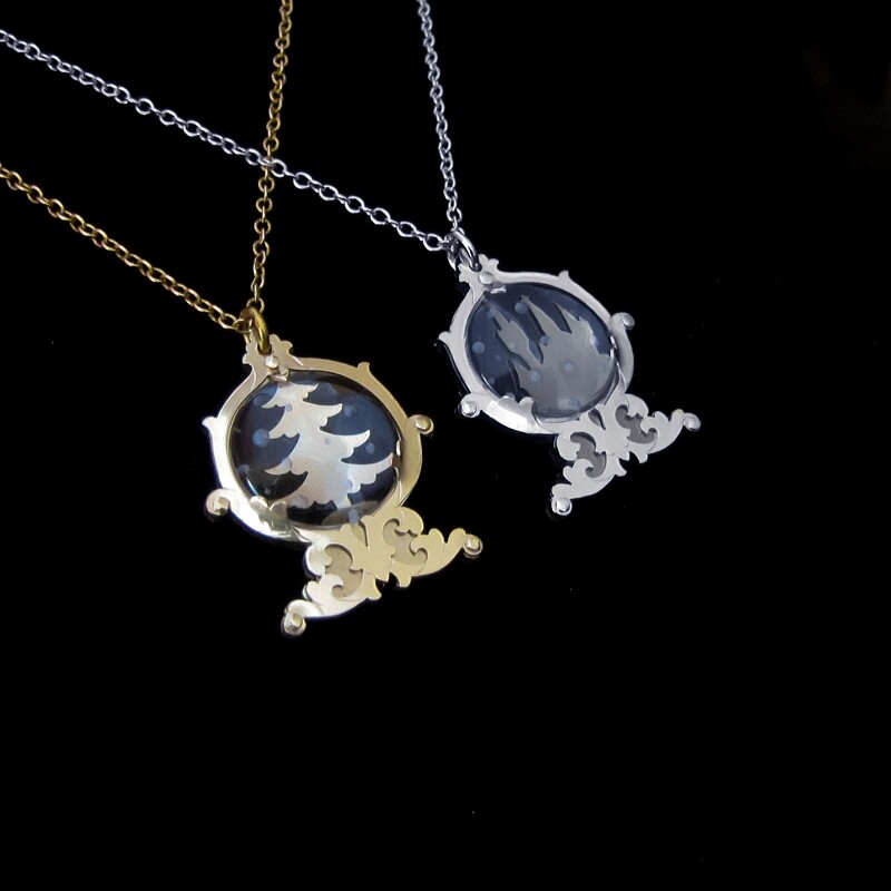 Snow Globe - Silver or Brass Necklace