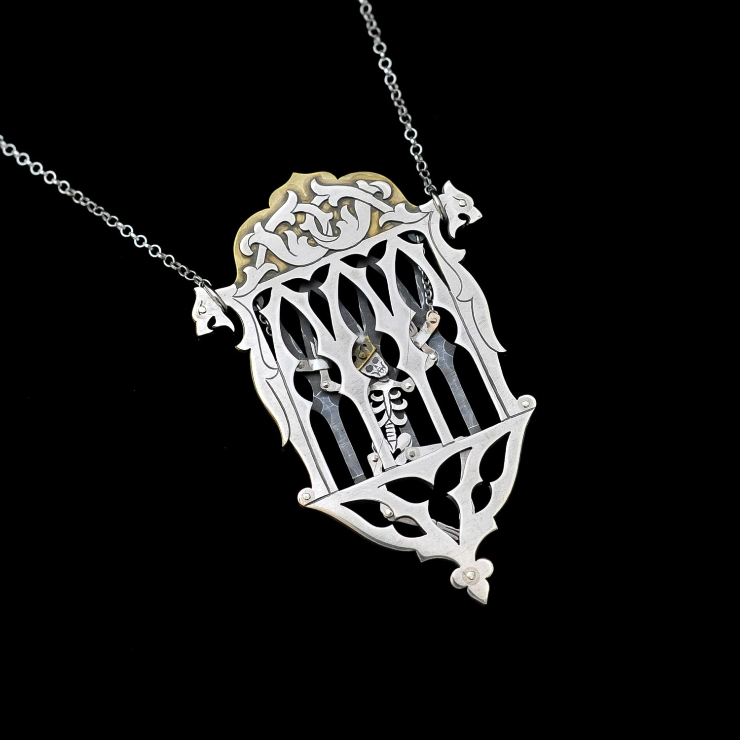 Gilded Cage - Silver & Brass Necklace
