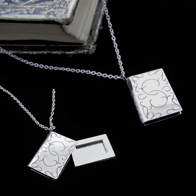Cryptic Tome - Silver Book Locket Necklace