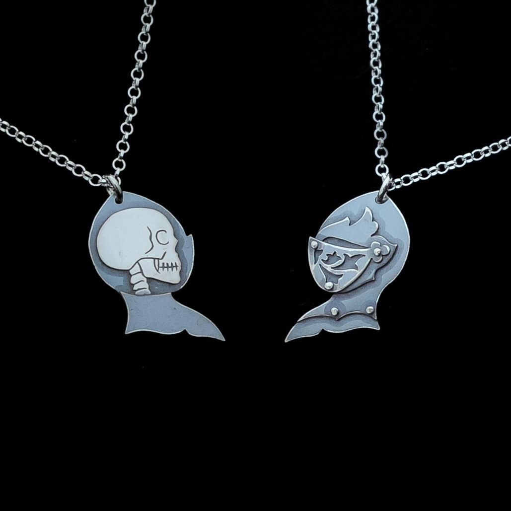 Ghost Helmet - Silver Double-sided Necklace