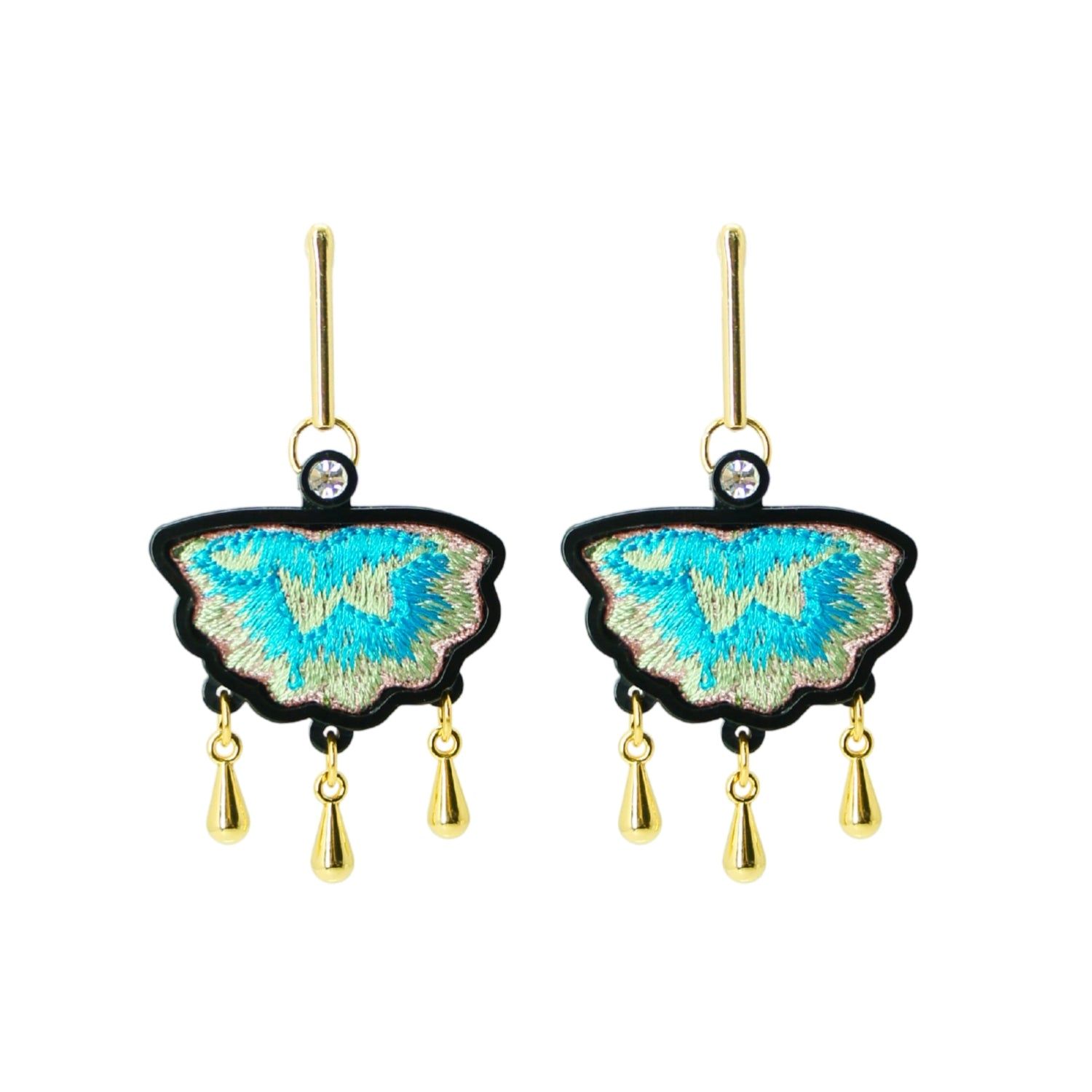 Flower Embroidered Earrings – Black