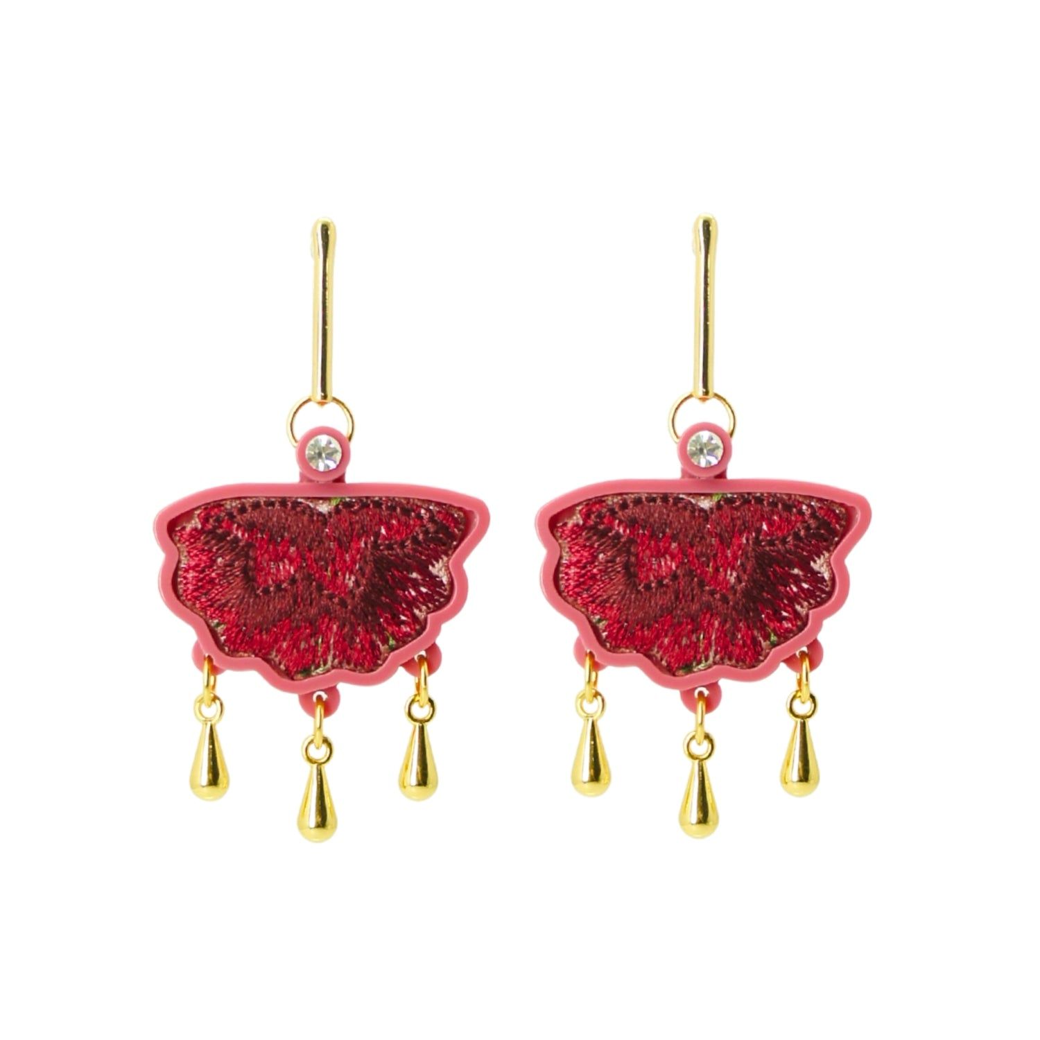 Flower Embroidered Earrings – Antique Pink