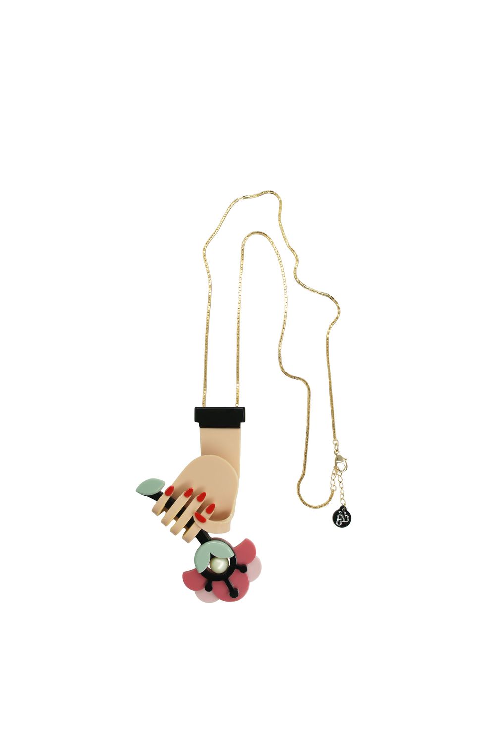 Long Hand Flower Necklace – Dusty Pink