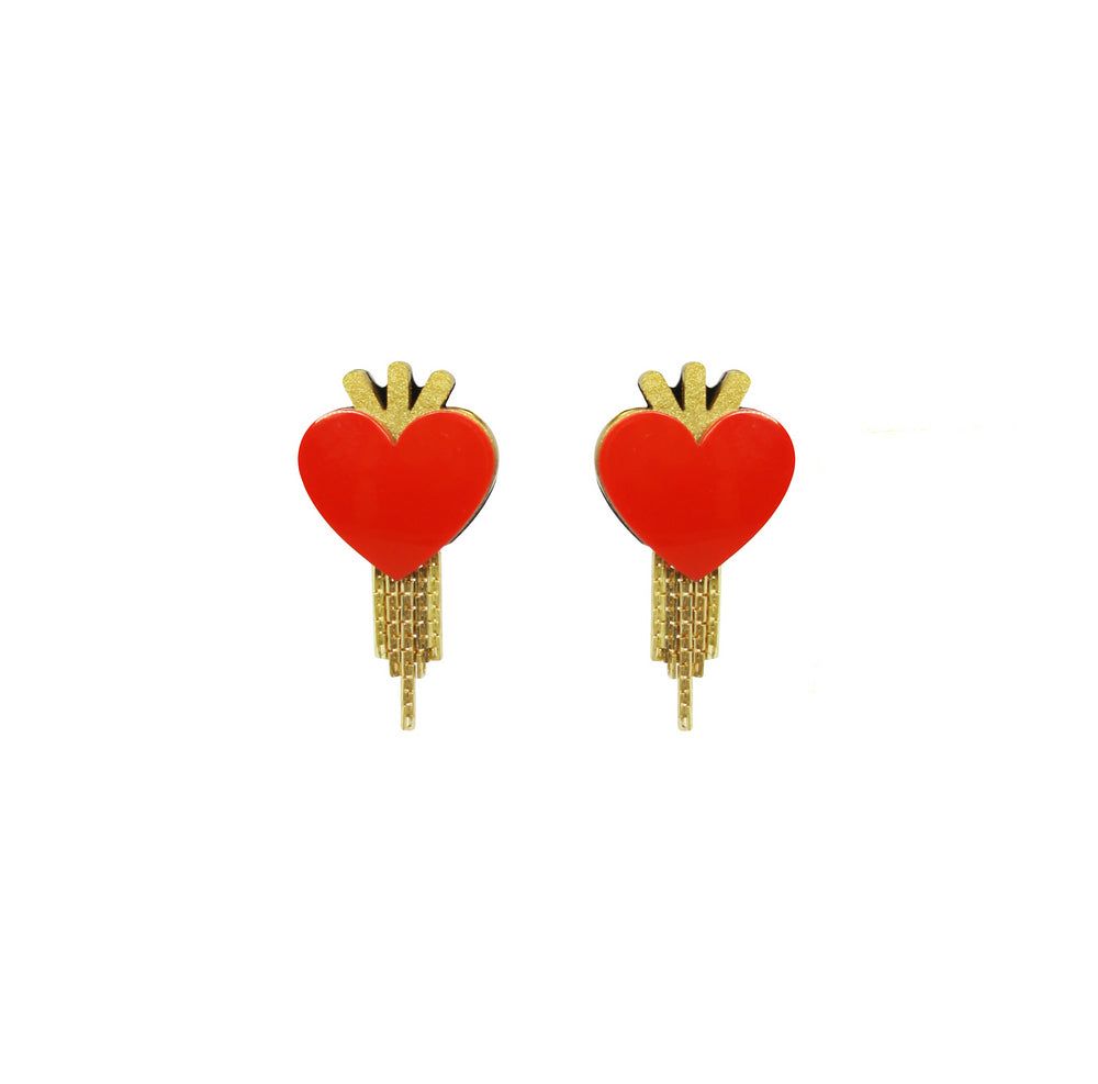 Coração Franja Earrings – Red