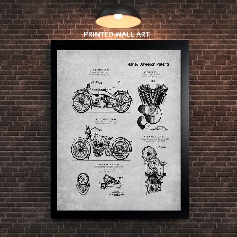 Printed Patent Motorcycle  Art - Free US Shipping - BUY 1 GET 1 FREE