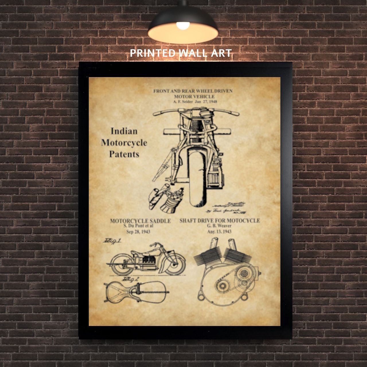 Printed Indian Motorcycle Patents Print – Vintage Patent Art, 11x14- Shipping Included