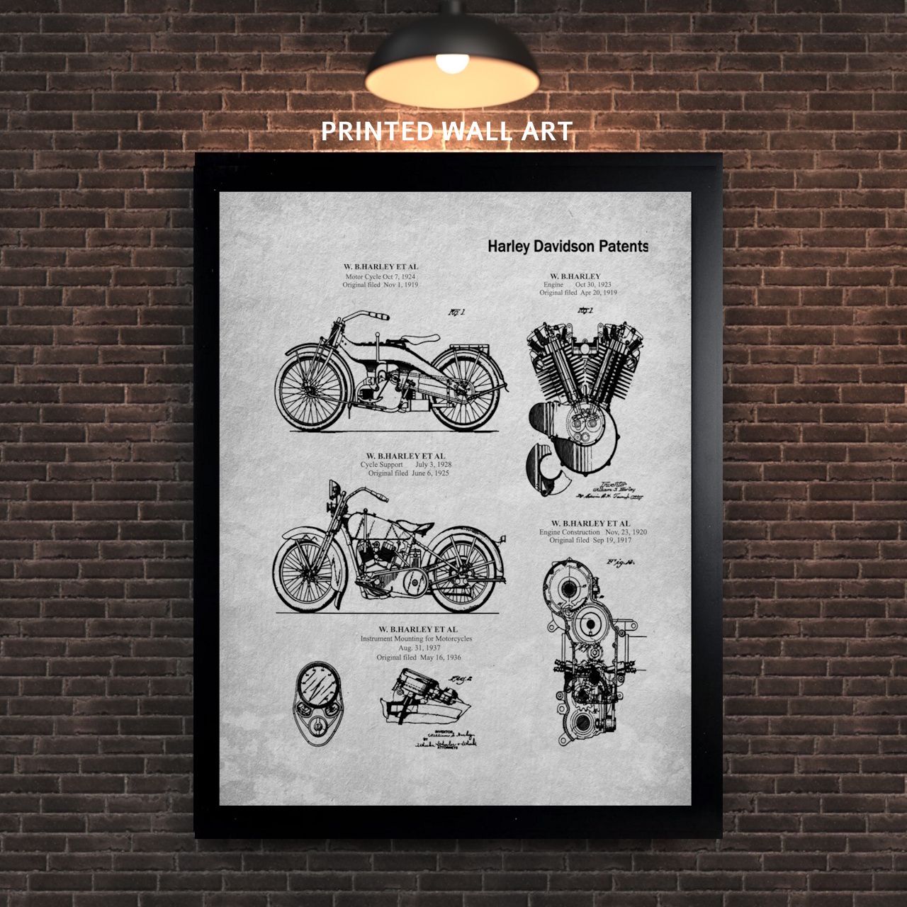 Printed Motorcycle Art - Harley Davidson Patent Art - Gray Paper