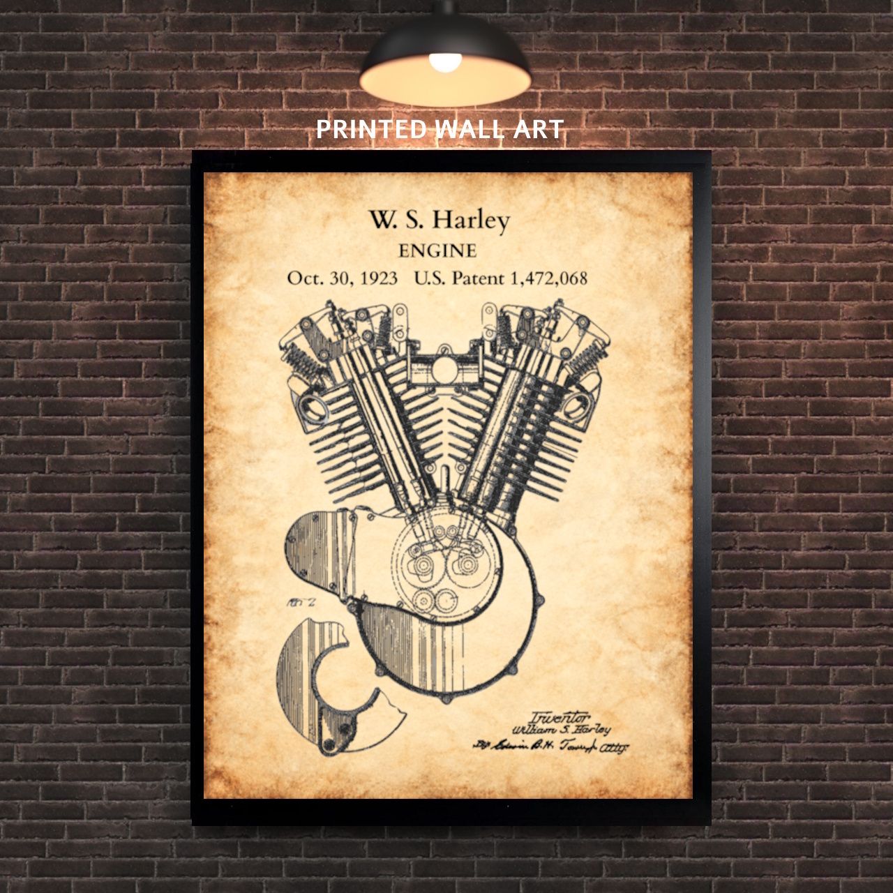 Harley Davidson Engine Patent Print 1923 – William S. Harley V-Twin Motorcycle Patent Art – Vintage Motorcycle Wall Art – Printed 11x14