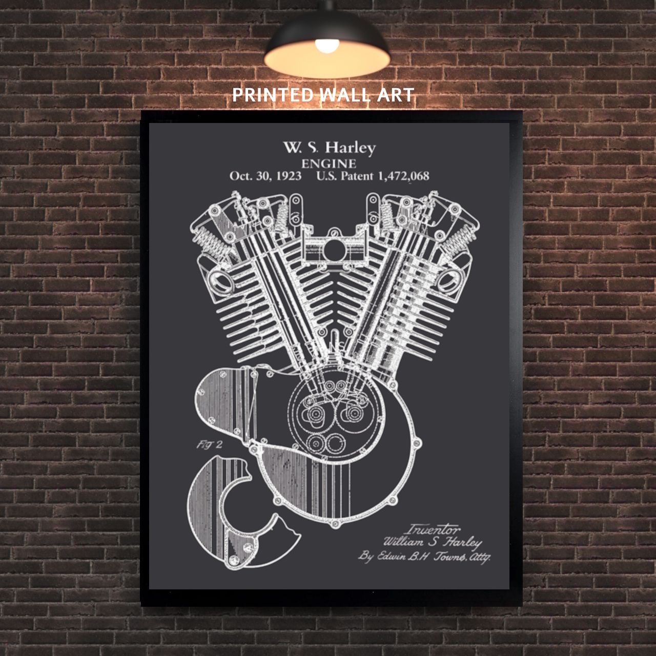 Harley Davidson Engine Patent Print 1923 – William S. Harley V-Twin Motorcycle Patent Art – Vintage Motorcycle Wall Art – Printed 11x14 Blackboard