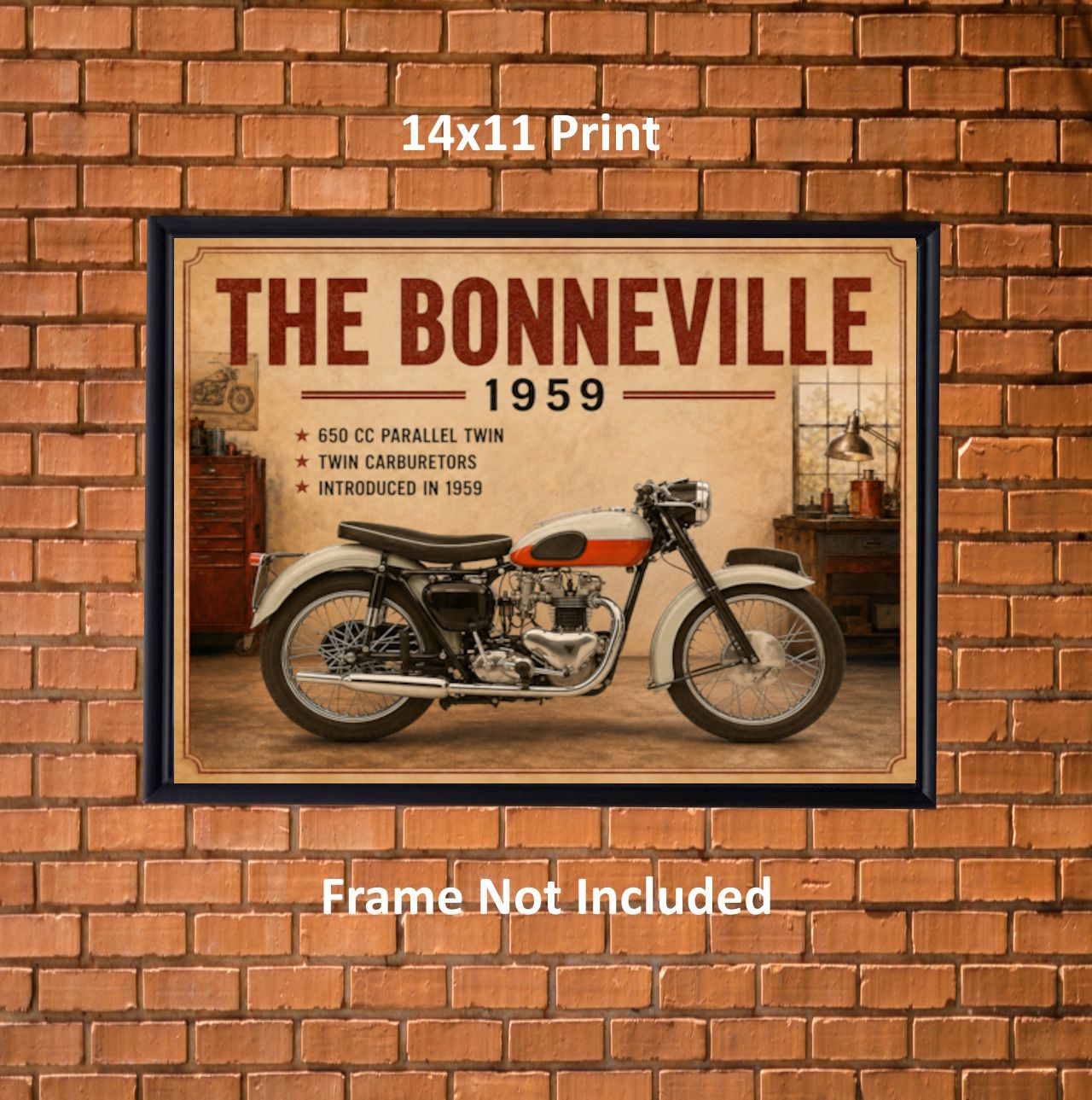 1959 Triumph Bonneville T120 Motorcycle Wall Art Print – Vintage British Motorcycle Decor