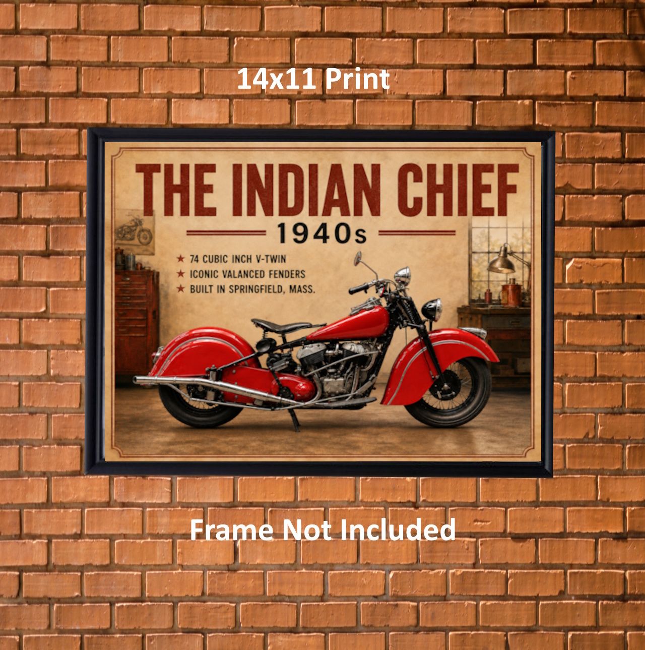 Indian Chief Motorcycle Wall Art | 1940s Vintage Indian Motorcycle Print | Motorcycles Through the Decades