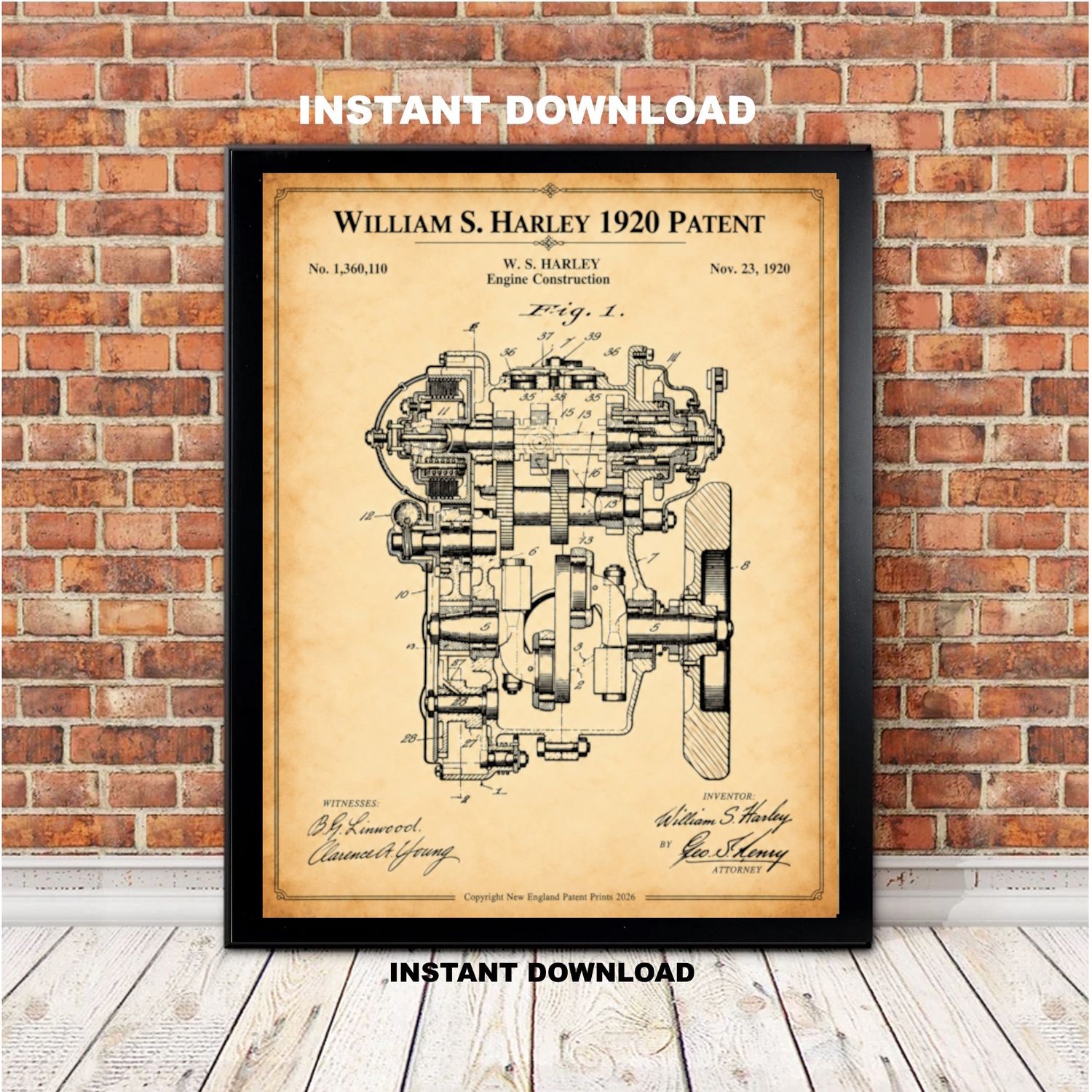 Motorcycle Digital Download | Vintage William S. Harley 1920 Patent |
