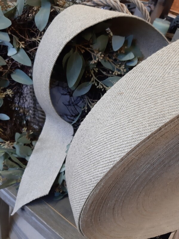 LINEN HERRINGBONE 8cm RIBBON/per meter