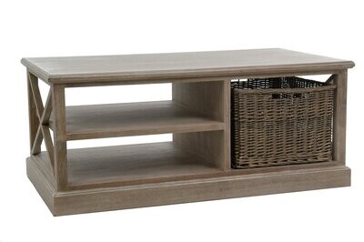 PORTICO GREY WASHED COFFEE TABLE WITH 1 BASKET AND 2 SHELVES