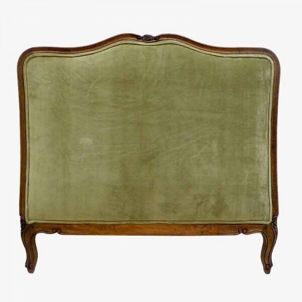 UPHOLSTERED HEADBOARD WITH DARK WOOD FRAME SAGE