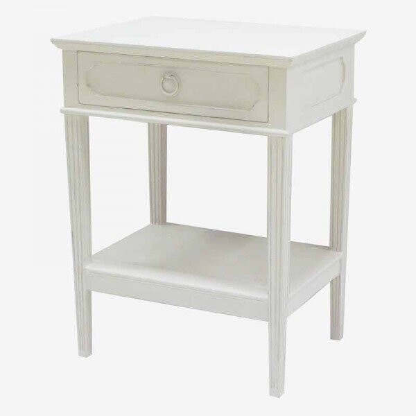 ALL WHITE WOOD SIDE TABLE 1 DRAWER AND SHELF
