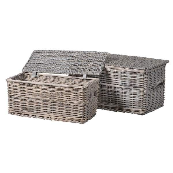 LIDDED RATTAN STORAGE BASKET LARGE