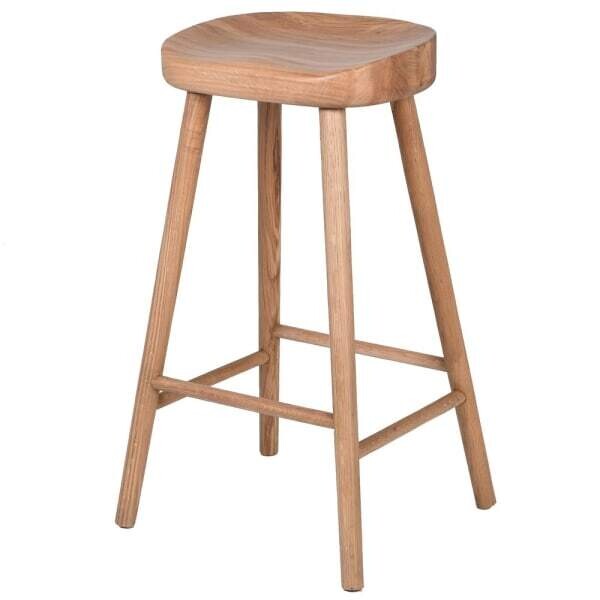 SHORT WEATHERED OAK BAR STOOL