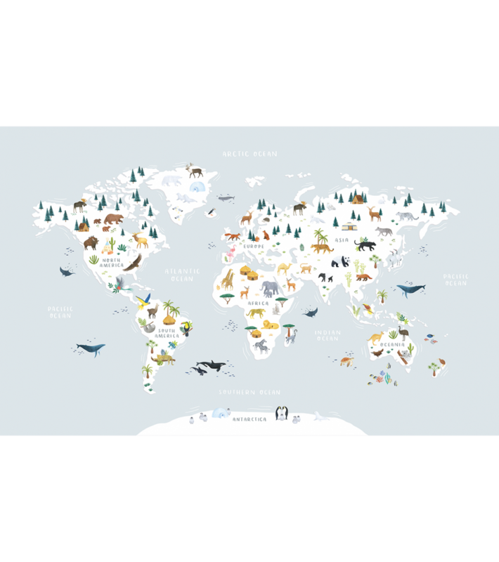 WALLPAPER MURAL (400 X 248 CM) - ANIMALS WORLD MAP