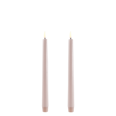 UYUNI REAL FLICKER LED TAPER CANDLE, BEIGE, SMOOTH, 2-PACK, 2.3X25.5 CM