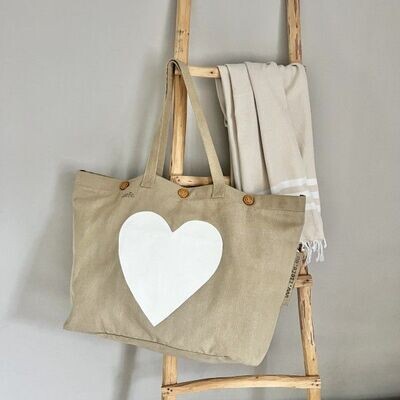 LARGE CANVAS SHOPPER WITH A WHITE HEART