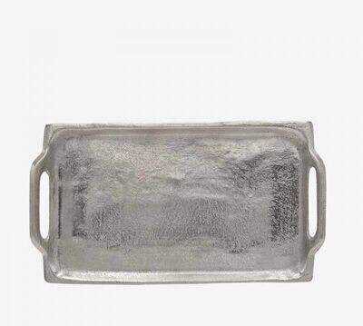 HAMMERED RECTANGULAR SILVER TRAY WITH HANDLES