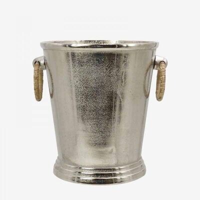 SILVER CHAMPAGNE HOLDER WITH RATTAN RING HANDLES
