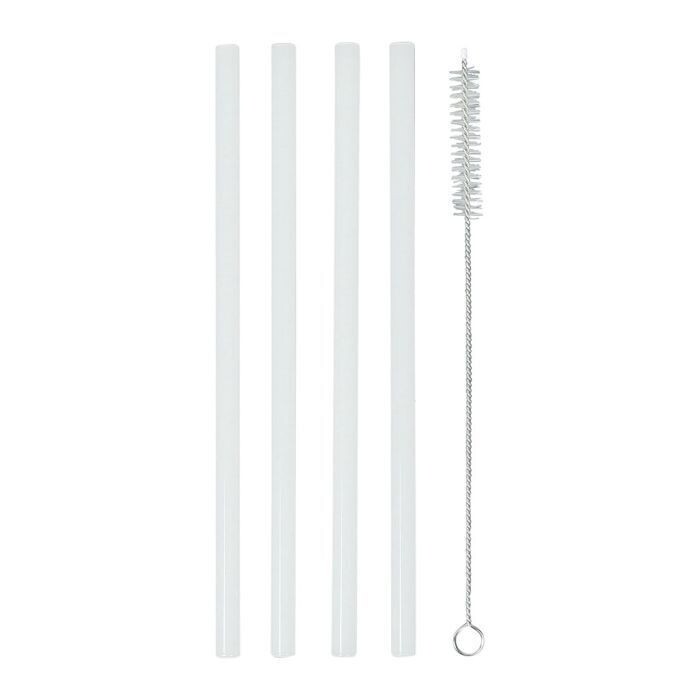 4 WHITE GLASS STRAWS WITH BRUSH CLEANER