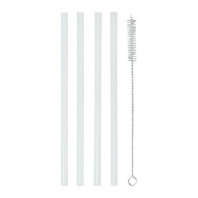4 WHITE GLASS STRAWS WITH BRUSH CLEANER