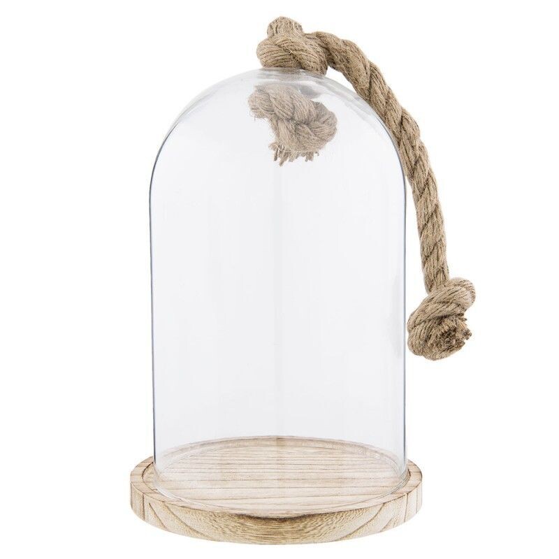 GLASS CLOCHE WITH ROPE AND A WOODEN BASE