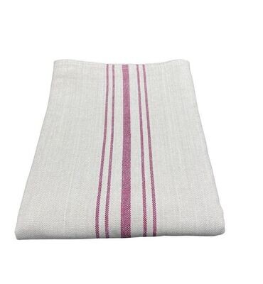 JUTE TABLECLOTH WITH RASPBERRY STRIPES
