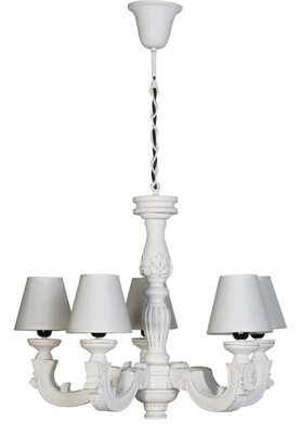 WHITE 5 ARM CHANDALIER WITH WHITE SHADES