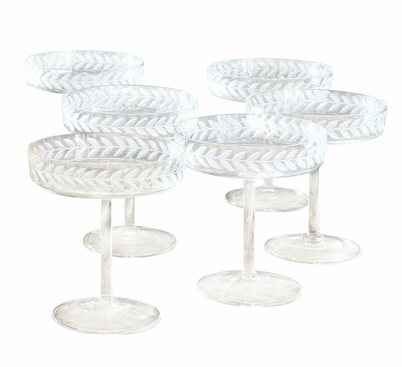 SET OF 6 ETCHED CHAMPAGNE GLASSES