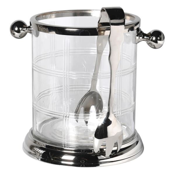 GLASS ICE BUCKET WITH TONGS