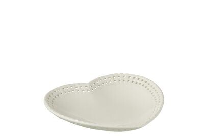 WHITE CERAMIC HEART PLATE WITH DETAILED EDGE